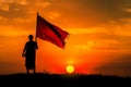 Man holding flag sunset. Generate Ai Royalty Free Stock Photo