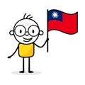 Man holding flag of Taiwan isolated on white background. Hand drawn doodle line art man. Concept of country. Vector stock