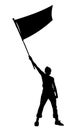 Man holding a flag, vector silhouette