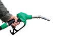 Man holding fuel pump on white background Royalty Free Stock Photo