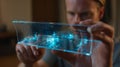 Man holding augmented reality technology futuristic interface hologram innovation future tech display data Royalty Free Stock Photo