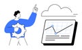 Man with a Gear and Cloud-Based Analytics Display Representing Data Management and Innovation Royalty Free Stock Photo