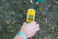 Man holding a Geiger counter in Chernobyl