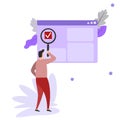 Man holding giant magnifier or loupe. Concept of SEO or search engine optimization, optimizing website through