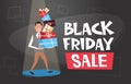 Man Holding Gift Boxes Stack, Black Friday Sale Poster Design Holiday Shopping Banner