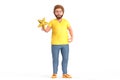 Man holding golden star in hand. 3D illustration Royalty Free Stock Photo