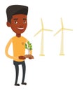 Man holding green small plant vector illustration. Royalty Free Stock Photo