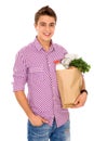 Man holding grocery bag Royalty Free Stock Photo