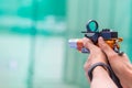 Man holding gun ready to shoot for protect and security Royalty Free Stock Photo