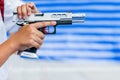 Man holding gun ready to shoot for protect and security Royalty Free Stock Photo