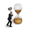 Man holding hammer to hit hourglass