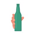 Man holding in hand green beer bottle without label. Vector Royalty Free Stock Photo
