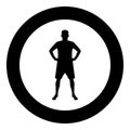 Man holding hands on belt confidence concept silhouette manager business icon black color illustration in circle round