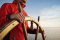 Captain Holding Hands on ship rudder Royalty Free Stock Photo