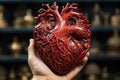 A man holding a heart in his hands. Cardiological health concept.