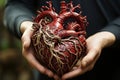 A man holding a heart in his hands. Cardiological health concept