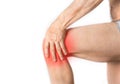 Man is holding his aching knee with a hand Royalty Free Stock Photo