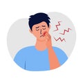 Man holding his cheek and suffering from toothache. Concept of caries