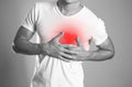 The man is holding his chest. Chest pain. Heartburn. The hearth Royalty Free Stock Photo