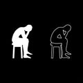 Man holding his head concept problem silhouette Sitting no seat icon set white color illustration flat style simple image