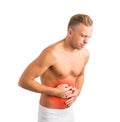 Man holding his hurting stomach Royalty Free Stock Photo