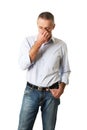 Man holding his nose because of sinus pain Royalty Free Stock Photo
