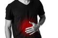 The man is holding his stomach. Abdominal pain. The hearth is hi Royalty Free Stock Photo