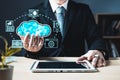 man holding icon cloud computing diagram show on hand. Data storage.Cloud technology.Secure backup and consistency Networking and
