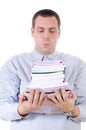 Man holding large stack of books Royalty Free Stock Photo
