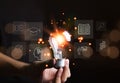 Man holding lightbulb, E-learning graduate certificate program concept. Internet education course degree, study knowledge to Royalty Free Stock Photo