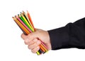 Man holding lots of coloring pencils Royalty Free Stock Photo