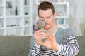 Man holding magnifying glass and magnifying viewer ring Royalty Free Stock Photo