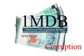 Man holding Malaysia Ringgit with burr 1MDB background indicating the US Government inves Royalty Free Stock Photo