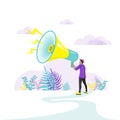 Man holding megaphone. Concept of social marketing. Flat vector illustration Royalty Free Stock Photo