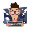 Man holding message `unemployed`