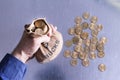 Man holding a money bag full of Bucks Royalty Free Stock Photo