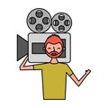 Man holding the movie camcorder Royalty Free Stock Photo