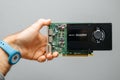 Man holding Nvidia GPU Video card Royalty Free Stock Photo