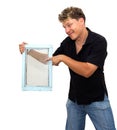 Man holding an old window Royalty Free Stock Photo