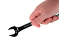 Man holding open end wrench Royalty Free Stock Photo