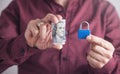 Man holding padlock with dollars. Financial security Royalty Free Stock Photo