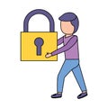 Man holding padlock security