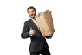 Man holding paper bag with money Royalty Free Stock Photo