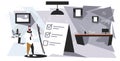 Man holding pen performing tasks businessman completed checklist task performance concept modern office interior sketch