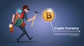 Man Holding Pickaxe Bitcoin Mining Concept Digital Money Crypto Currency Concept Royalty Free Stock Photo