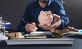 Man holding piggy bank. Business. Investment Royalty Free Stock Photo