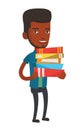 Man holding pile of books vector illustration. Royalty Free Stock Photo