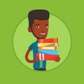Man holding pile of books vector illustration. Royalty Free Stock Photo