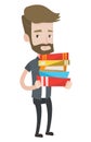 Man holding pile of books vector illustration. Royalty Free Stock Photo