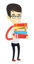 Man holding pile of books vector illustration. Royalty Free Stock Photo